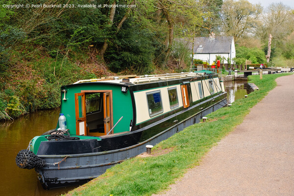 Monmouthshire and Brecon Canal Narrow Boat Picture Board by Pearl Bucknall