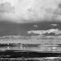Buy canvas prints of Moody Red Wharf Bay Anglesey Black and White by Pearl Bucknall