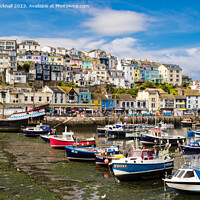 Buy canvas prints of Colourful Brixham Harbour Devon by Pearl Bucknall