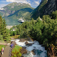 Buy canvas prints of Geiranger Fjord and Waterfall Norway by Pearl Bucknall