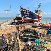 Buy canvas prints of Beached Boats in Deal on Kent Coast by Pearl Bucknall