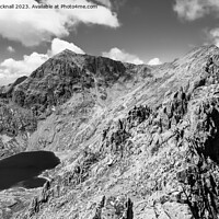 Buy canvas prints of Crib Goch Mountain to Snowdon Black and White by Pearl Bucknall