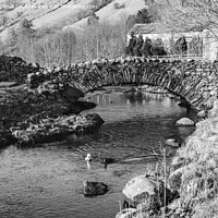 Buy canvas prints of Watendlath Bridge Lake District Black and white by Pearl Bucknall