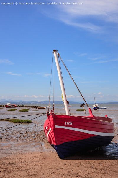 Red Boat in Morecambe Bay Lancashire Picture Board by Pearl Bucknall