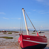 Buy canvas prints of Red Boat in Morecambe Bay Lancashire by Pearl Bucknall