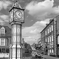 Buy canvas prints of Downham Market Town Clock Norfolk black and white by Pearl Bucknall