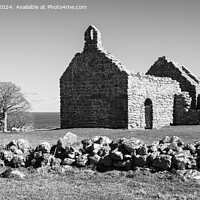 Buy canvas prints of Lligwy Chapel Moelfre Anglesey Black and White by Pearl Bucknall