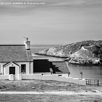 Buy canvas prints of Cemaes Cottage with a Sea View Anglesey mono by Pearl Bucknall