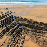 Buy canvas prints of Bude Rocks on Beach Cornwall Coast by Pearl Bucknall