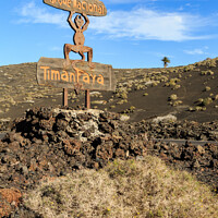 Buy canvas prints of Timanfaya National Park Sign Lanzarote by Pearl Bucknall