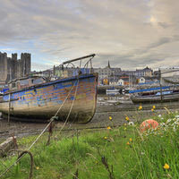 Buy canvas prints of Old Boats in Caernarfon by Pearl Bucknall