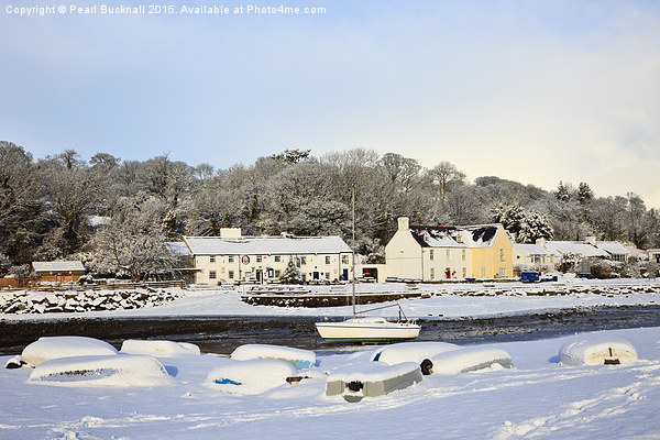 Snow in Red Wharf Bay Anglesey Picture Board by Pearl Bucknall