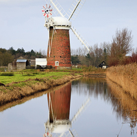 Buy canvas prints of Norfolk Broads Windmill Reflections Horsey by Pearl Bucknall