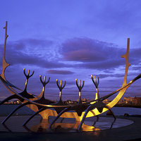Buy canvas prints of Reykjavik Solfar Sculpture (Sun Voyager) by Pearl Bucknall