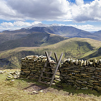 Buy canvas prints of Stile and Stone Wall on Moel Eilio Snowdonia by Pearl Bucknall