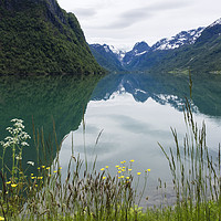 Buy canvas prints of Oldevatnet lake Norway by Pearl Bucknall