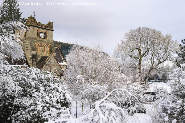 Church in Winter Snow Scene in Betws-y-Coed Picture Board by Pearl Bucknall