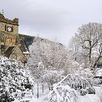 Buy canvas prints of Church in Winter Snow Scene in Betws-y-Coed by Pearl Bucknall