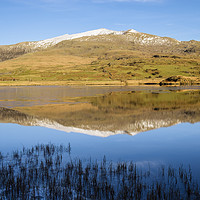 Buy canvas prints of Snowdon reflection in Llyn y Gader Water by Pearl Bucknall