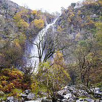Buy canvas prints of Aber Falls Waterfall in Autumn Snowdonia by Pearl Bucknall