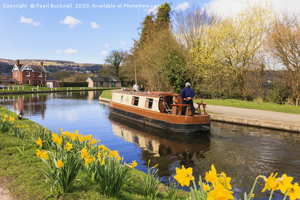 Llangollen Canal Boat in Spring Picture Board by Pearl Bucknall