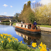 Buy canvas prints of Llangollen Canal Boat in Spring by Pearl Bucknall