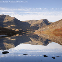 Buy canvas prints of Llyn Ogwen Lake Reflections Snowdonia by Pearl Bucknall