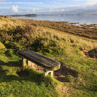 Buy canvas prints of Bench on the Shores of the Menai Strait Anglesey by Pearl Bucknall