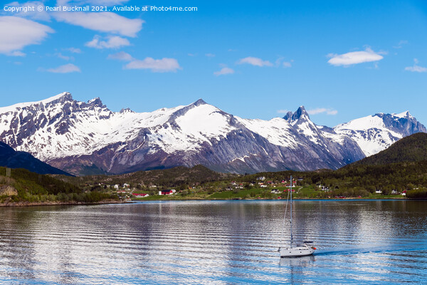 Arhaugfjorden Fjord and Snowy Mountains Norway Picture Board by Pearl Bucknall