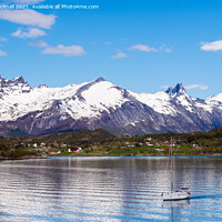Buy canvas prints of Arhaugfjorden Fjord and Snowy Mountains Norway by Pearl Bucknall