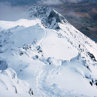 Buy canvas prints of Footprints in Snow on Crib Goch Snowdonia by Pearl Bucknall