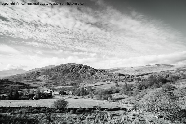 Capel Curig in the Hills of Snowdonia Mono Picture Board by Pearl Bucknall
