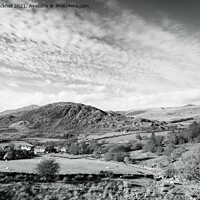 Buy canvas prints of Capel Curig in the Hills of Snowdonia Mono by Pearl Bucknall
