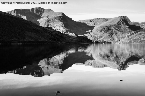 Mountains Reflected in Llyn Ogwen Snowdonia Picture Board by Pearl Bucknall