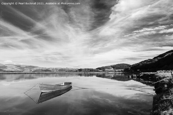 Calm on Afon Dyfi Black and White Picture Board by Pearl Bucknall