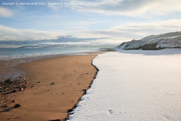 Benllech Beach with Snow Picture Board by Pearl Bucknall
