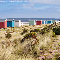 Buy canvas prints of Findhorn Beach Huts Scotland by Pearl Bucknall