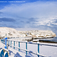 Buy canvas prints of Snow on Benllech Seafront by Pearl Bucknall