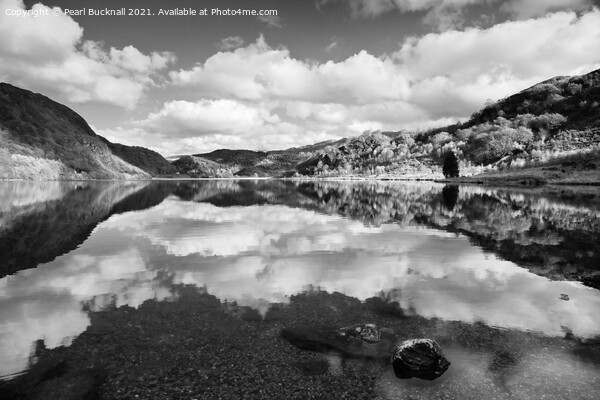 Monochrome Llyn Dinas Lake in Snowdonia Picture Board by Pearl Bucknall