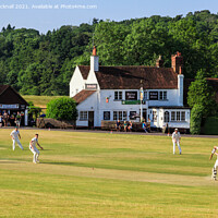 Buy canvas prints of Tilford Village Cricket on the Green by Pearl Bucknall