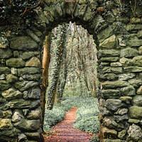 Buy canvas prints of Woodland Path Through a Stone Arch by Pearl Bucknall