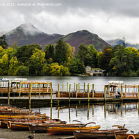 Buy canvas prints of Derwentwater Boats and Catbells in Lake District by Pearl Bucknall