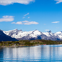 Buy canvas prints of Snow capped Mountains on Norwegian Fjord by Pearl Bucknall