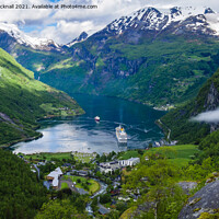Buy canvas prints of Cruise Ships in Geiranger Fjord Norway by Pearl Bucknall