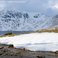 Buy canvas prints of Red Tarn and Helvellyn in Winter Snow by Pearl Bucknall