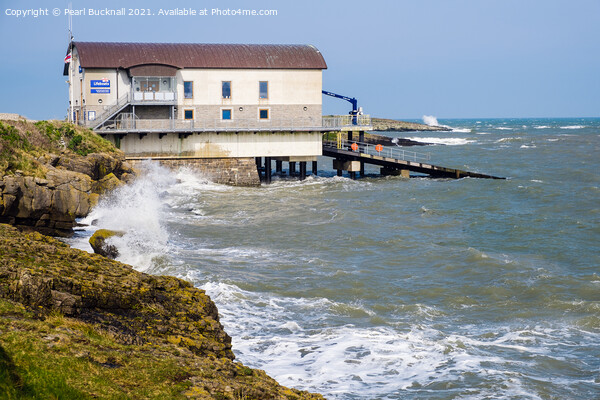 Moelfre Lifeboat Station in Choppy Seas Anglesey Picture Board by Pearl Bucknall