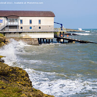 Buy canvas prints of Moelfre Lifeboat Station in Choppy Seas Anglesey by Pearl Bucknall