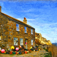 Buy canvas prints of Fishermans cottage, Cornwall, UK by Bernd Tschakert