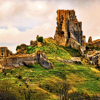 Buy canvas prints of  Corfe Castle, Painting Effect by Bernd Tschakert