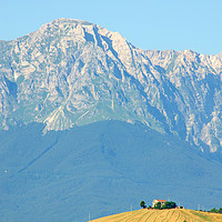 Buy canvas prints of Villa on a hill, mountain range, Abruzzi, Italy by Bernd Tschakert